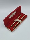 Vintage Centennial Ball Point Pen   Mechanical Pencil Set Gold Tone Red Box 