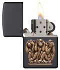 Zippo 29409   3 Monkeys Design-see No Evil-etc  Emblem  Black Matte Lighter
