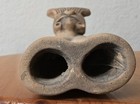 Vintage Mexican Pre-columbian Style Double Chamber Clay Ocarina Flute Effigy 8 5