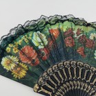 Floral Hand Fan Black Lace Trim Folding Gold Accents Victorian Goth Grandmacore