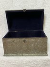 Vintage Embossed Tin Metal W  Brass Trim On Wood Floral Trinket Jewelry Box