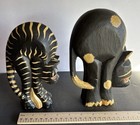 Pair Of Indonesia Wood Carved Black Cats With Arched Backs
