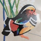Mandarin Duck Framed Crewel 21x10 Gold Framed Asian Wall Art Sunset Stitchery