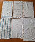 6 Vintage Linen Kitchen Tea Towels Creamy White Woven Blue Stripes Cannon Label