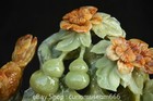 16  Old Chinese Natural Green Xiu Jade Carving Calabash Gourd Bird Flower Statue