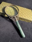 Vintage Magnifying Glass Chinese 1900s Jade   Silver With Original Box