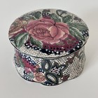 Vintage Floral Porcelain Trinket Box Pink Rose Lidded Jewelry Keepsake Box