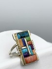 Vintage Native American Navajo Sterling Silver Turquoise Mixed Stone Inlay Ring