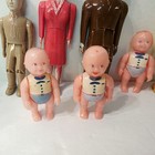 7 Renwal Dollhouse Doll Figures 1950s Jointed Mom Dad Son Nicely Painted Vtg