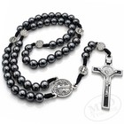 Saint St Benedict Medal Hematite Rosary     Pocket 8mm Prayer Beads With Crucifix