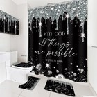 4pcs Black Silver Diamonds Bathroom Shower Curtain Set With Rugs