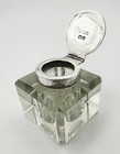Antique Inkwell Sterling Silver Glass Victorian Chester 1899