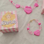 Barbie 1989 Pink Hearts Necklace   Bracelet  With Boxes Mattel Avon Kids Vintage