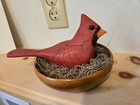 Vintage Wood Carved Painted Cardinal Nesting In A Bowl Signed Robert Shale 2011