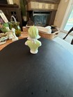 Vintage German Porcelain Half Doll Pin Cushion Doll In Bonnet Holding Flowers Nu