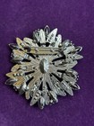 Flower Brooch Pin Aquamarine Rhinestones Silver Tone Jewelry Floral Gorgeous 