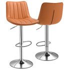 Brown Set Of 2 Adjustable Leather Swivel Bar Stool Kitchen Counter Height Chair