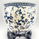 Large Porcelain Chinese  Koi Fish Bowl Garden Planter Pot  Asian With Stand