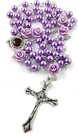 Purple Pearl Beads Rosary Necklace Beaded Medal   Cross