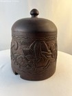 Ebony Wood Vintage African Hand Carved Urn Jar With Lid Heavy Beach Scene