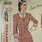 1940 s Simplicity 4658 Sewing Pattern 2 Pc Dress Detachable Collar Bust 36 Hip39
