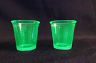 Set Of 2 Vintage Akro Agate Green Uranium Glass Tumbler Shot Glass Glow Under Uv