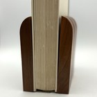Vintage Art Deco Wooden Bookends Curved Top Edge Vertically Ribbed Metal Bottom