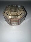 Vintage Mother Of Pearl Mosaic Hinged Wooden Jewelry Trinket Box