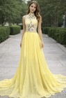 Yellow Lace Chiffon A-line Prom Bridesmaid Gown Pageant Wedding Cocktail M Nwt B