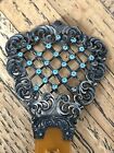 Victorian Sterling Silver Turquoise Filigree Hair Comb