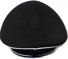 German Ss Officer Visor Cap     Black Crusher Hat With Silver Piping