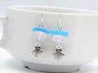 Frosted Pink   Blue Sea Glass Beach Stone Pebble Silver Charm Seashell Earrings