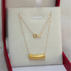 Pure 999 24k Yellow Gold Lucky Long Tube Pendant With 18k O Link Necklace 17 9in