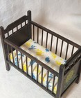 Dollhouse Miniature Vintage 1970 s Style Dark Wood Baby Crib 1 12 Scale