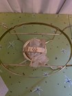 Vintage Pyrex Oval Casserole Goldtone Metal Cradle Stand Warmer W wood Handles