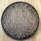 Canada Newfoundland Silver 50 Cents 1917-c    George V  Km 12 Ef Details