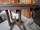 Victorian Antique Wood Accent Table With Carved Details  Rectangular Brown