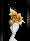 Gold Pillbox Fascinator With Ivory Bow Decor