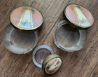 Vintage 1950s Vanity Floral Art Deco Ribbed Glass Powder Jars Set Of 33 l