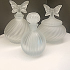 Vintage Dresser Vanity Set Frosted Glass Tray  2 Perfume 1 Powder Butterflies