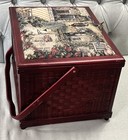 Cherry Wood Large Sewing Box With Notions Doubles As Foot Stool Has Handle