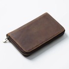 Genuine Leather Zipper Pencil Case Retro Pen Pouch Stationery Bag Christmas Gift
