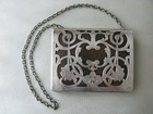 Antique Art Nouveau Floral Silver Card Case Leather Spring Load Wallet Purse  1
