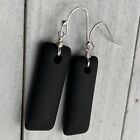 Min Favorit Black Sea Glass Rectangle   Silver Pl Artisan Drop Earrings