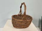 Vintage Small  Rustic Hand Woven Natural Wicker 0blong Basket W  Handle