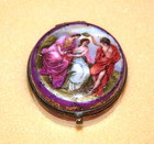 Antique Powder Vanity Jar Painted Figures Beauty Mark Holder Hand Painted Gold