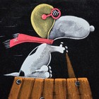 Vtg 1970s Snoopy Peanuts Black Velvet Painting Flying Ace Red Baron Mid Century 