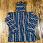 Artesanias Baja Hoodie Pullover Blue Stripe Mexican Blanket Poncho Hoodie
