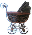 Victorian Style Doll Pram Black Doll Buggy Carriage Stroller Wood Wicker Nursery