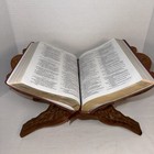Vintage Large Intricate One Piece Carved Teak Wood Open Book Stand Bible Holder